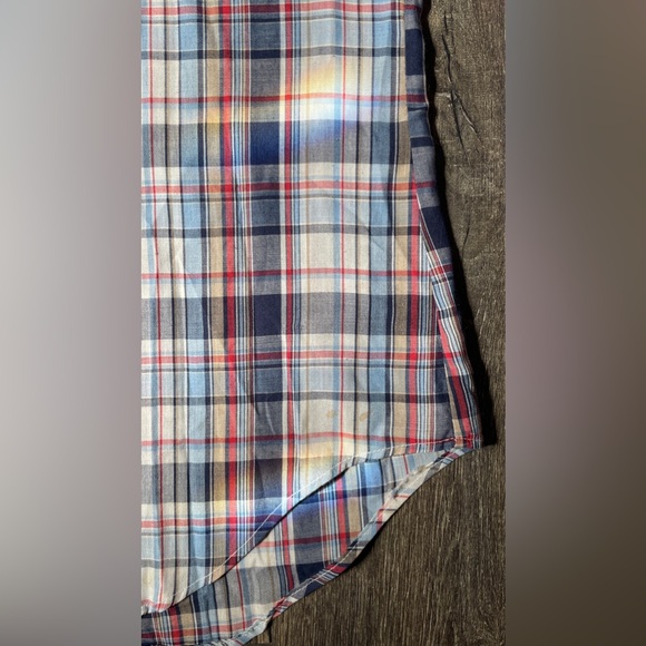 S Vintage Plaid snap shirt.  Slim fit. Thin blue white red beige Grunge 90’s - Picture 10 of 10